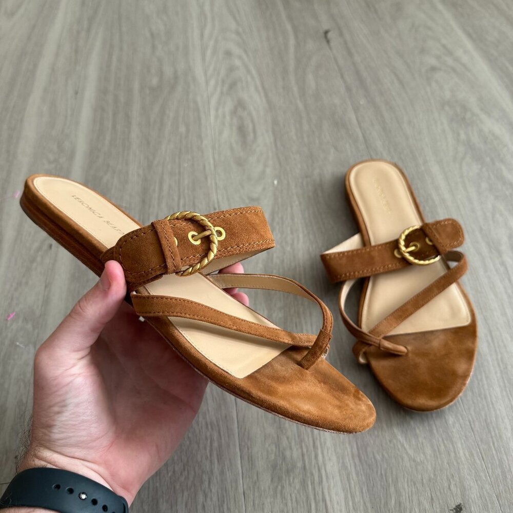 Veronica Beard Salva 3 Sandals 10M Color Tan Brown